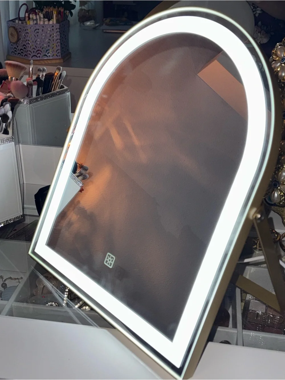 Gold Arch LED Vanity Mirror with Touch Light